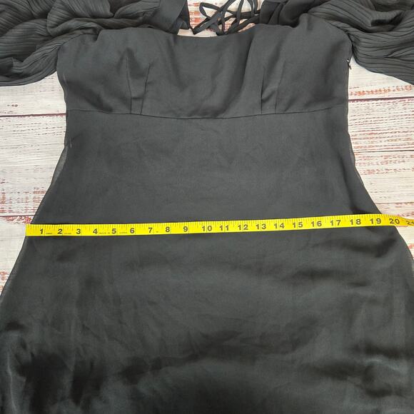 UO Y2K Whimsigoth Chiffon Black Babydoll Dress Sz 12 Flowy Pleated Puff Sleeves - Picture 14 of 16